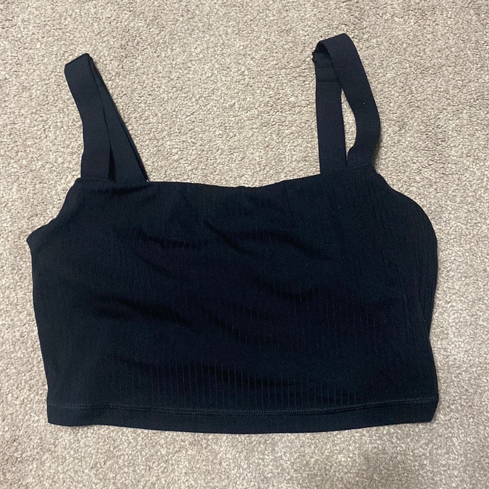 Offline By Aerie Black Ribbed Cropped Shelf Bra Top Size M
